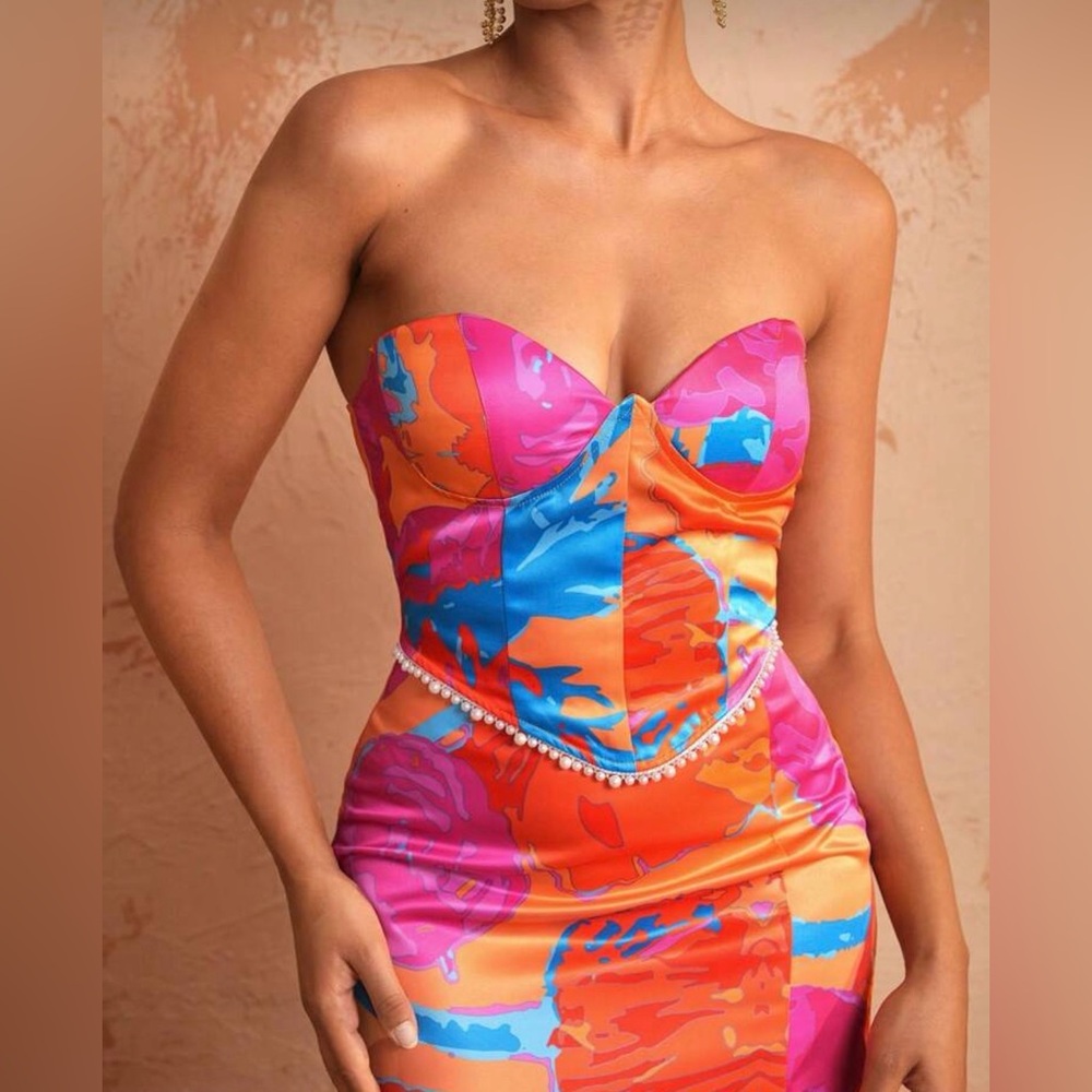 Multicolor Pearl Detailed Corset Bustier